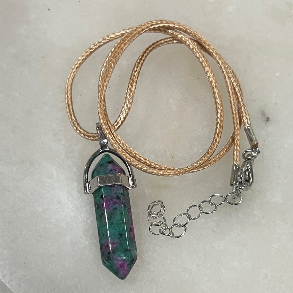 Ruby in Zoisite Gemstone Crystal Point Pendant Necklace
